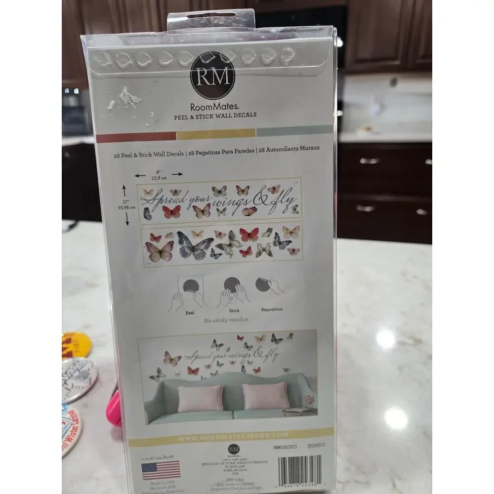 New Room Mates Peel & Stick Butterfly Wall Decals 28 Count 2018 NOS USA